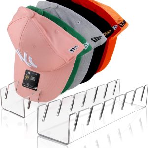Hat Stand for Baseball Caps, 2 Pcs No Install Acrylic Hat Organizer for 14 Baseball Caps, Hat Racks for Baseball Caps Display and Organizer for Bedroom, Closet, Dresser, Office (clear*2)