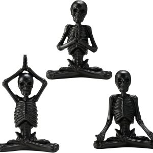 Yoga Skeleton Figurines Skull Statues Set – Small Resin Sculpture Crafts Skeleton Characteristic Modeling Decoration Ornaments for The Living Room, Bedroom, Office, Desktop（Black）