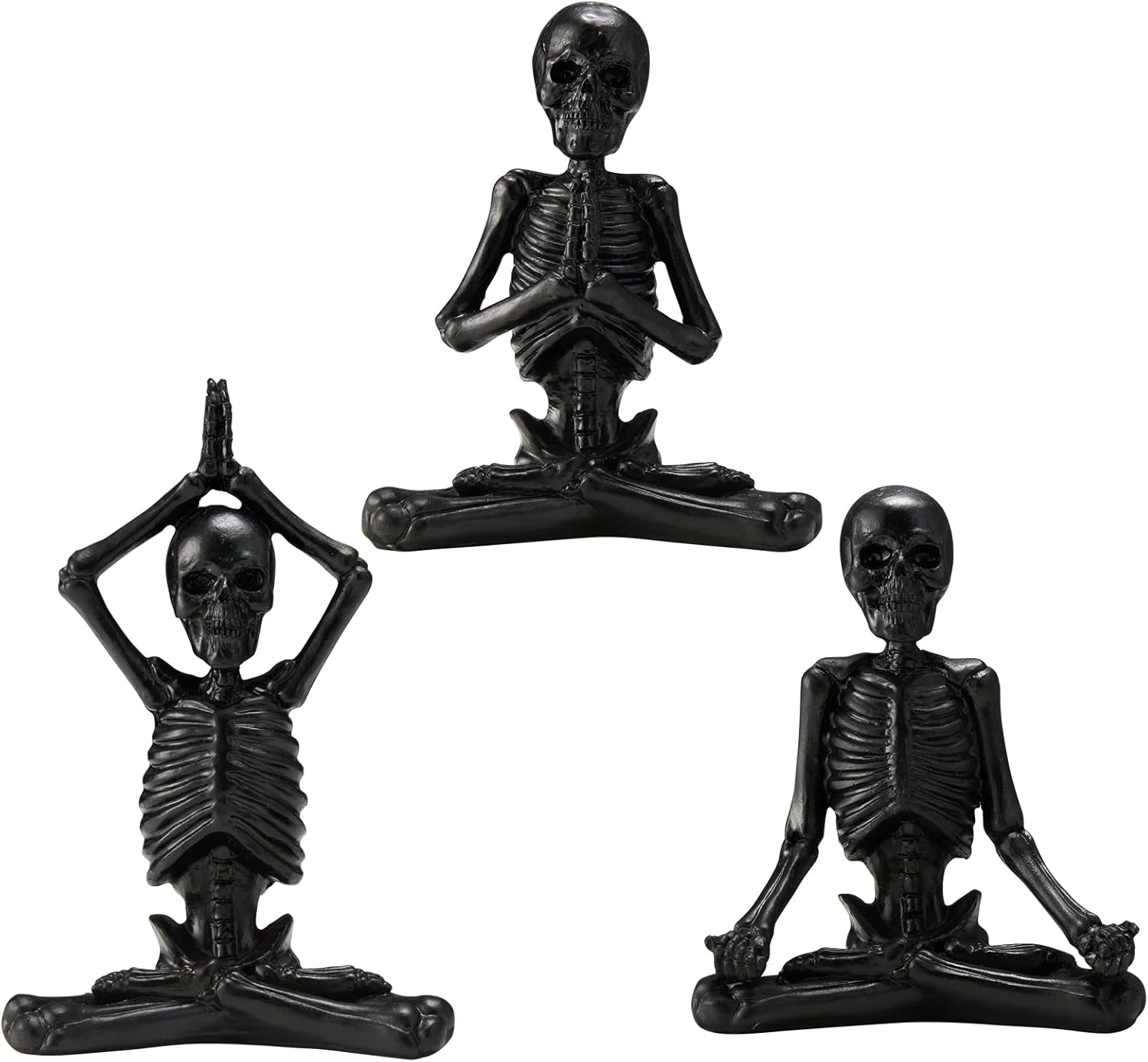 Yoga Skeleton Figurines Skull Statues Set – Small Resin Sculpture Crafts Skeleton Characteristic Modeling Decoration Ornaments for The Living Room, Bedroom, Office, Desktop（Black）