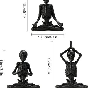 Yoga Skeleton Figurines Skull Statues Set – Small Resin Sculpture Crafts Skeleton Characteristic Modeling Decoration Ornaments for The Living Room, Bedroom, Office, Desktop（Black）