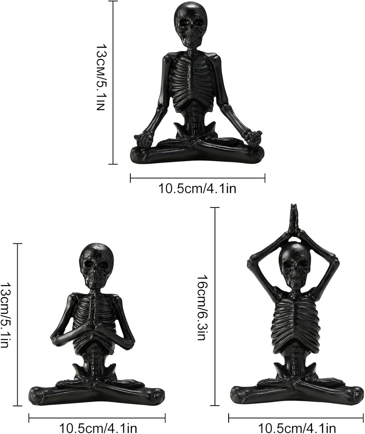 Yoga Skeleton Figurines Skull Statues Set – Small Resin Sculpture Crafts Skeleton Characteristic Modeling Decoration Ornaments for The Living Room, Bedroom, Office, Desktop（Black）